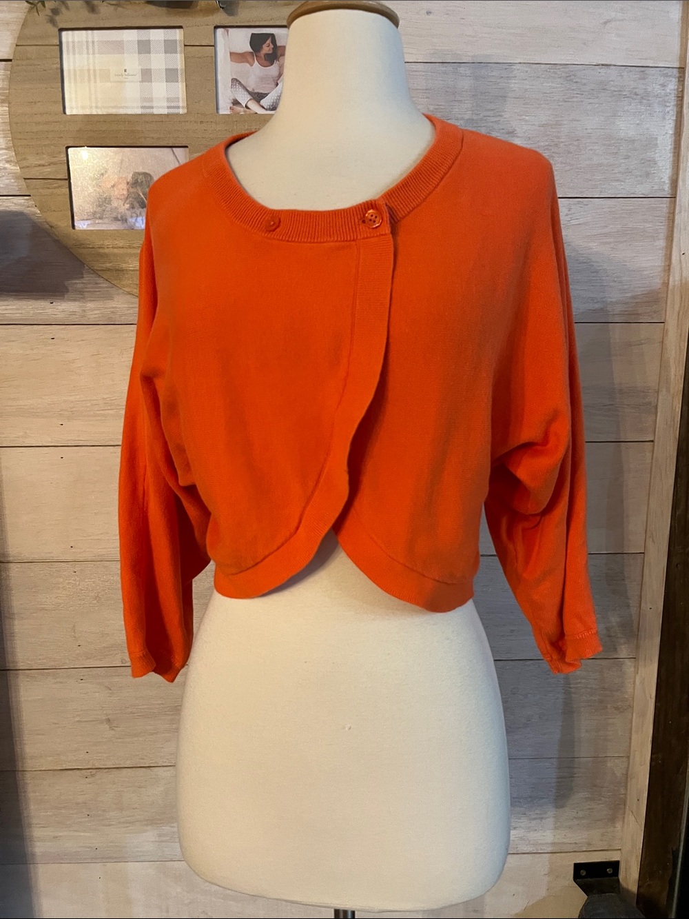 CAbi Cropped Orange Button-Front Cardigan L
